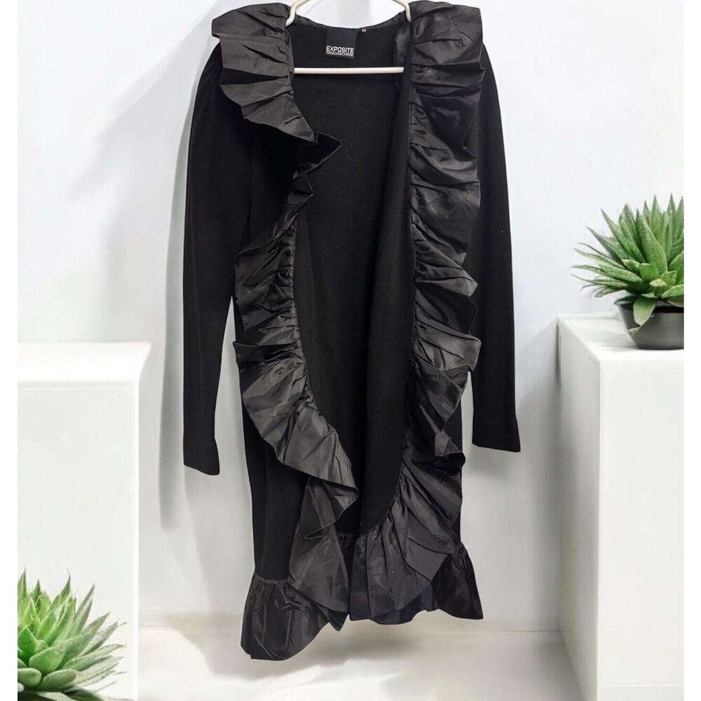 Exposite By Magaschoni Cocktail Cardigan Sweater Women’s Sz S Black Open Front